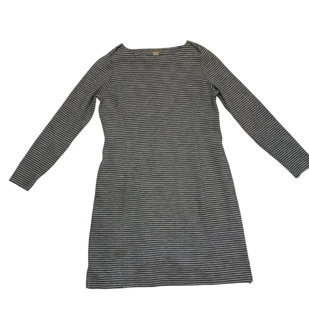 Duluth Trading Women's Gray/Black Striped Long Sleeve Knit Dress Sz L Equestrian